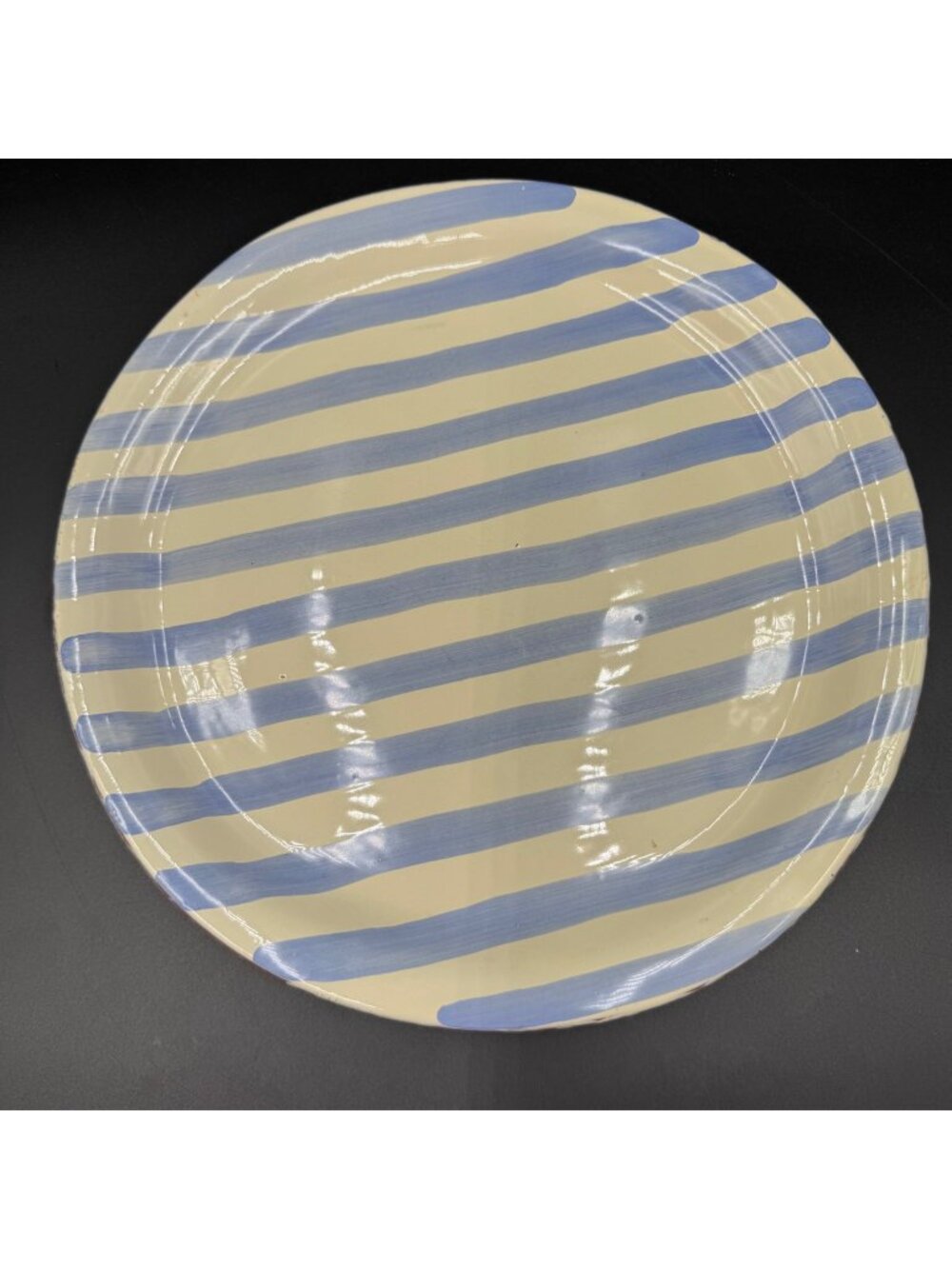 Rare Vintage Vietri Stoneware 10.75" Dinner Plate With Blue Stripes Italy